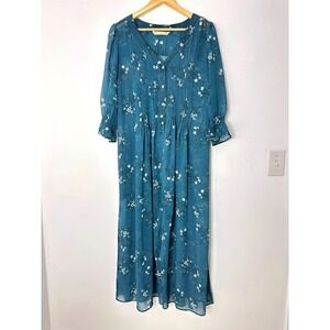 Wayward Fancies eShakti Floral Maxi‎ Dress Size L 12 Button Front Blue